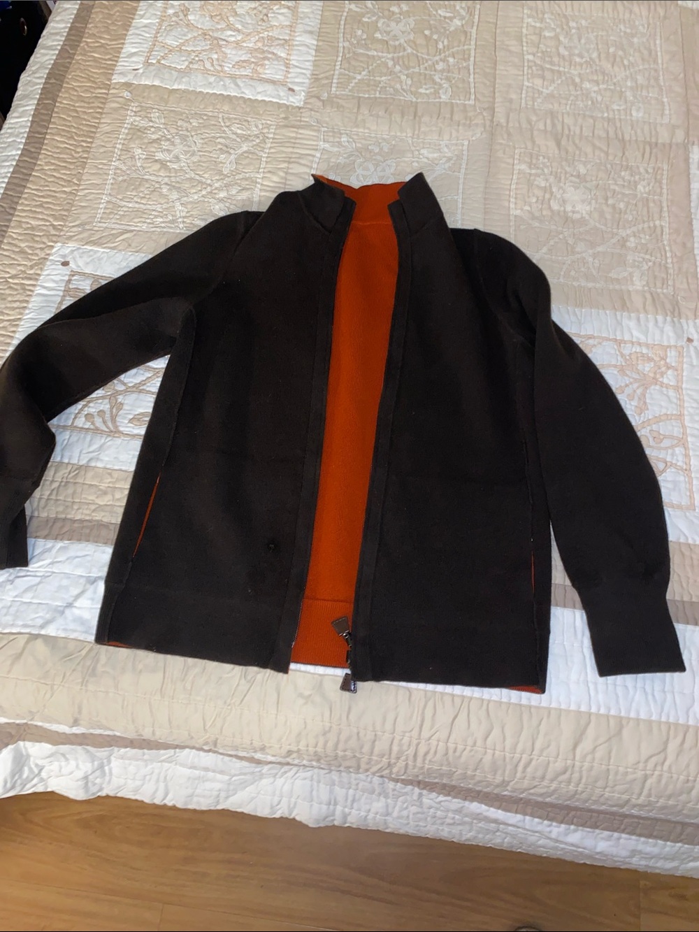 Akris Brown Jacket with Burnt Orange Inner Panel